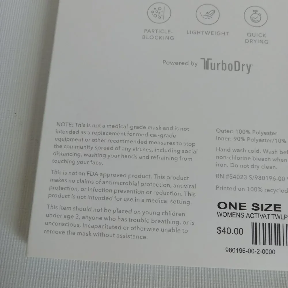 Athleta Pack of 2 Purple & Blue Gray Lightweight Particle Blocking Activate Mask